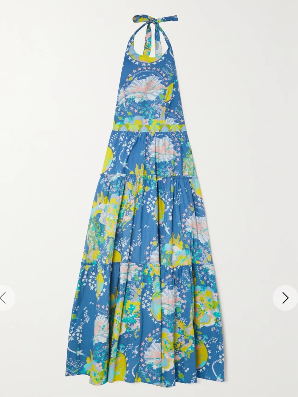 Emporio Sirenuse Isotta tiered printed cotton-poplin halterneck maxi dress